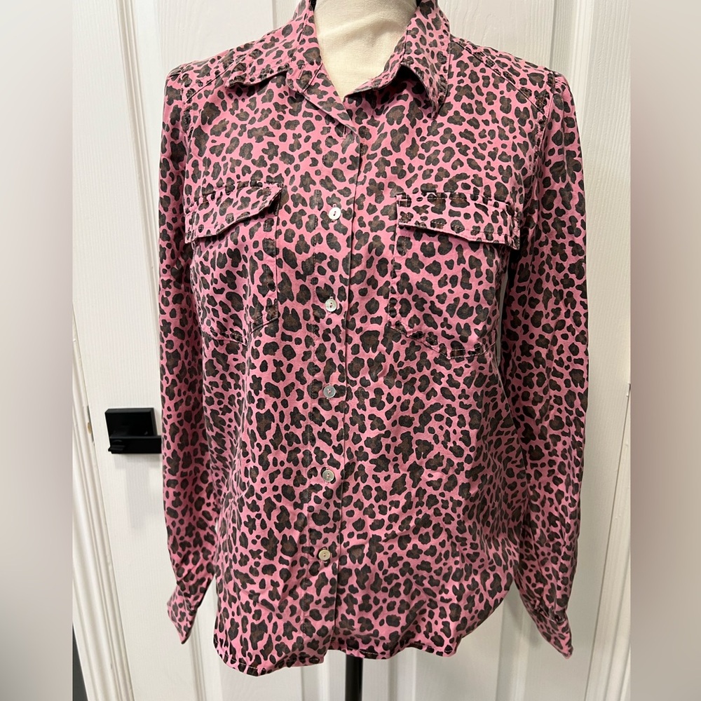 NWT Kut From The Cloth Pink Leopard Long Sleeve Blouse Sz S